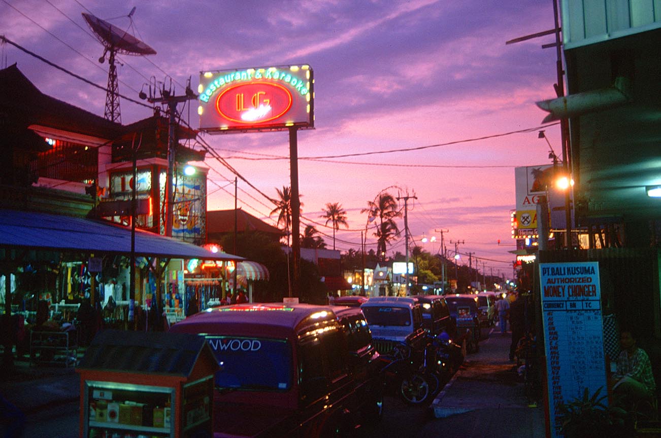 Kuta's Jalan Legian at sunset.